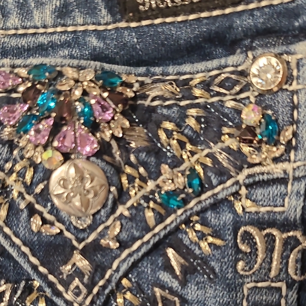 Miss Me Dark Blue Skinny Jeans with Embellished Pocket - Picture 5 of 8